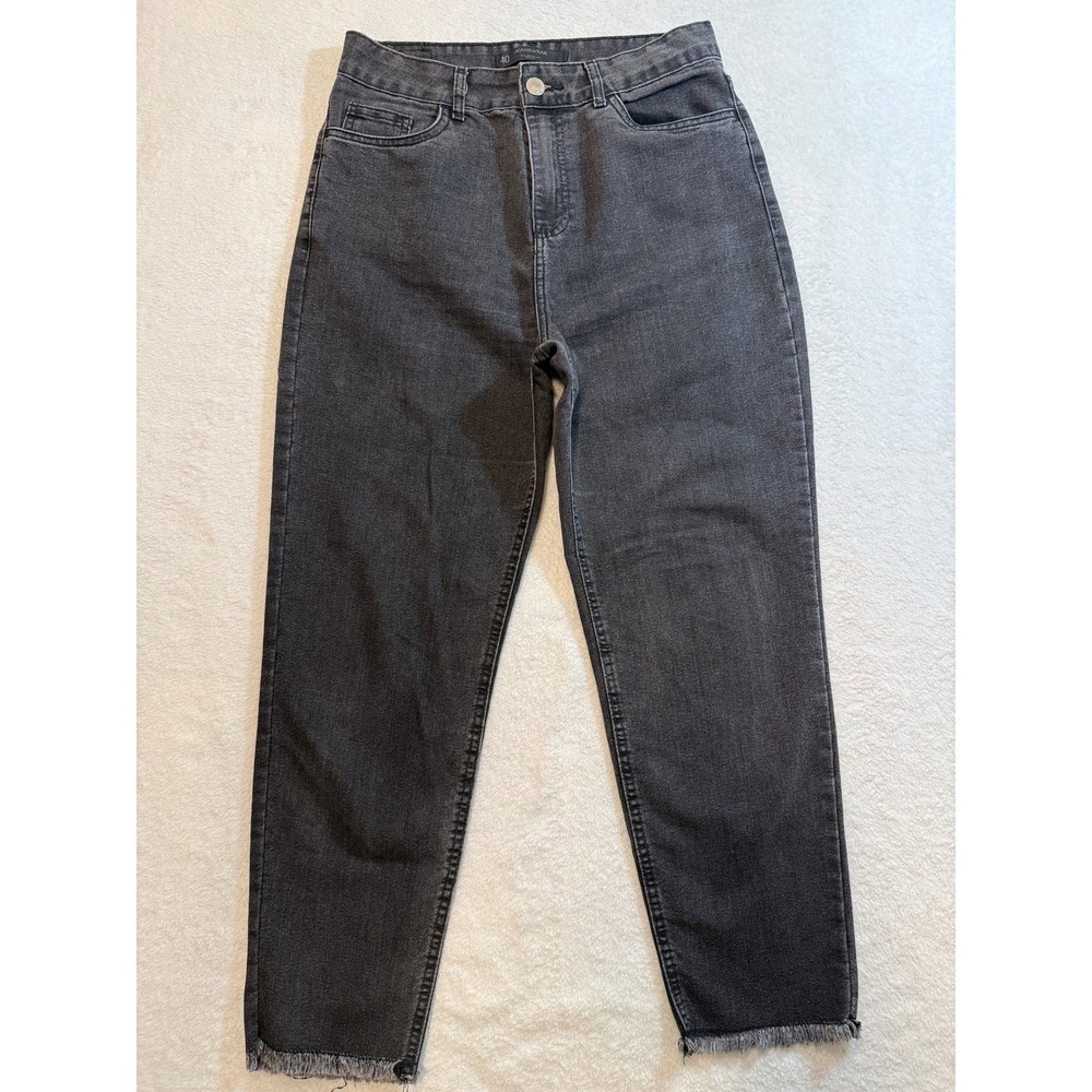 Jeanswear Authentic Denim Black High Rise Frayed Hem Straight Leg Jeans Size 40
